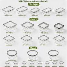 GHQ 12/24/48/50pc Large Capacity Sealed Food Storage Container With Lid (12/24/48 Containers And 12/24/48 Lids), Plastic Storage And Meal Preparation Container, Stackable, Tissue And Storage Kit, Lunch Container - 黑色 - 查看 6