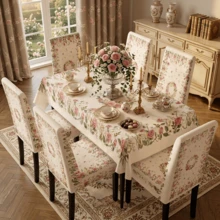 1/4/5/6/7pcs Pink Rose Floral Print Chair Covers/Chair Slipcovers Set, Suitable For Indoor Home, Restaurant, Hotel, Ideal Choice For Modern Daily Decoration. Tablecloth Fits Square Dining Table, Elastic Chair Covers Are Washable. - Multicolor - View 2