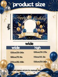 1件式客製化海軍藍與金色皇冠彩色紙氣球橫幅生日背景布，可客製姓名與照片，輕量布料，可折疊且抗皺，適合室內/戶外女性/男性成人生日、家庭拍照派對裝飾、週年慶典裝飾 - 彩色 - 查看 10