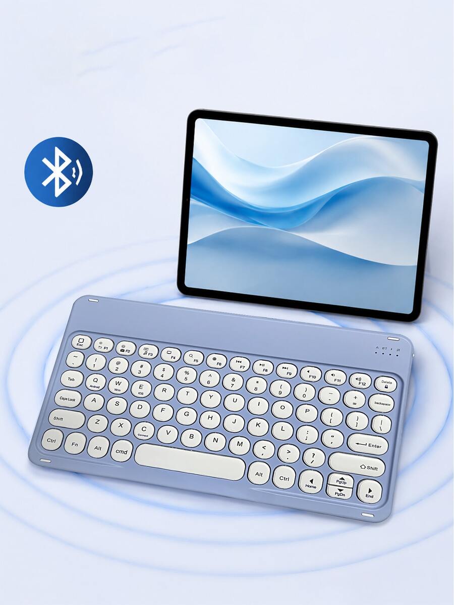 AKKHOO Round Keycap Silent Mini Wireless Keyboard, 10-Inch Ultra-Thin, Rechargeable, Compatible With IPad, Computer, Phone, Tablet