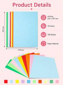 A4 Colored Craft Paper, 10 Bright Colors Assorted 100 Sheets, 210*297mm Colored Copy Paper, Suitable For Students Origami DIY Crafts Printing School Art Projects - Multiple Styles - View 6
