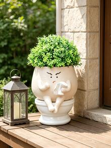 1件趣味馬桶造型花盆，附排水孔，可愛自動澆水花盆，適合室內植物、多肉植物，獨特頭像造型花盆，生日與聖誕新奇禮物 | 適用於臥室、露台、咖啡廳、門廊、桌面裝飾 - 多款1 - 查看 8