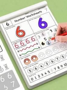 1pc Number Practice Workbook, Designed For Tracking, Writing And Recognizing Numbers. Includes Illustrations, Number Coloring, Stroke Practice And Grip Exercises For Easy Identification By Parents Or Preschool Teachers. Suitable For Home Early Childhood Number Cognition, School Teaching, And Also Belongs To Student Stationery, Back To School Supplies - Multicolor - View 5