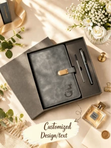 Customized A5 Size PU Leather Notebook Diary Set, Can Customize Name/Letter/Logo, Refillable, Magnetic Buckle, High-End Stationery Gift Box, Suitable For Men And Women - Oval Metal Button Book - View 1