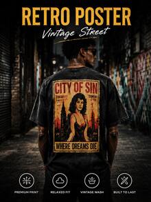 Retro, Algodón, Impresión de Póster Vintage, Camiseta, Estilo Streetwear - Negro - Ver 1