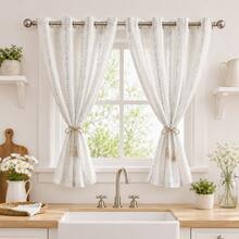 NOSBEI 2PCS/1PC Grommet Top Tier Sheer Window Curtain, Multi-Tone Green Vertical Stripe Light Permeable Drape, Lightweight Woven Texture Neutral Farmhouse Style For Bathroom Counter Window - Green - View 4