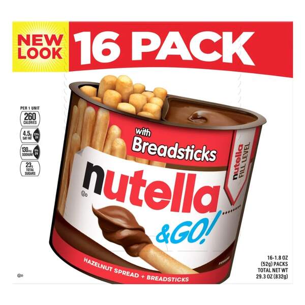 Nutella & GO! Hazelnut Cocoa Spread With Breadsticks Snack Packs, 1.8 Oz, 16 Count