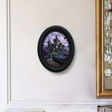 1pc Bohemian Style Vertical Decorative Photo Frame With Magic Fairy Tale Castle Print - Oval Black Photo Frame, Suitable For Room Decor, Wall Art, Medieval Castle Image Display, Vertical Hanging Photo Frame For Decoration - 238 - View 4