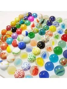30/60/100pcs 1.6cm Colorful Rainbow Pretty Transparent Glass Beads Marbles (Random Style) - Multicolor - View 3