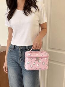 MINISO SANRIO Hello Kitty 粉色旅行化妝包，便攜式化妝品收納盒，附手把與雙拉鍊 - 彩色 - 查看 4