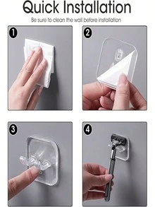 2/4 piezas Soporte de doble gancho transparente para maquinillas de afeitar, estante de almacenamiento de maquinillas de afeitar de montaje en pared autoadhesivo resistente, ganchos transparentes impermeables, perfecto para almacenar maquinillas de afeitar desechables y manuales - Multicolor - Ver 9