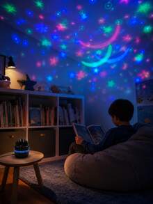 1pc [Starry Sky Projector Light] Black Star & Moon Pattern Projection Night Light, Colorful Star & Moon Wall & Ceiling Light Effect | Suitable For Bedroom, Bedside, Dorm, Room Decoration - Multicolor - View 10