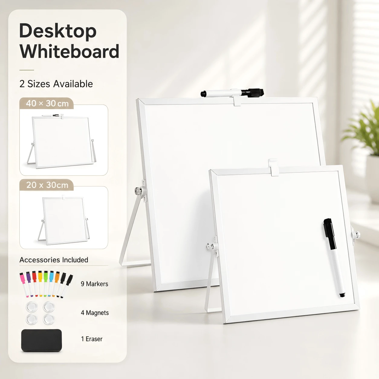 1pc Double-Sided Desktop Whiteboard With Stand, Portable Mini Dry Erase Writing Board, With Adjustable Folding Aluminum Alloy Frame And Accessories, Suitable For Office, Home, School, Classroom, Learning, Teaching, Drawing, Note-Taking, Reminder And Back To School Supplies - White - View 1