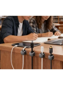 10 piezas Organizador de cables magnético giratorio, soporte de cables antideslizante, clip de cable de cargador de teléfono de escritorio, herramienta práctica de gestión de cables para el hogar, gancho multifunción, almacenamiento de escritorio, configuración de oficina en casa, organizador elegante, diseño compacto, agarre antideslizante, escritorio - Blanco - Ver 1