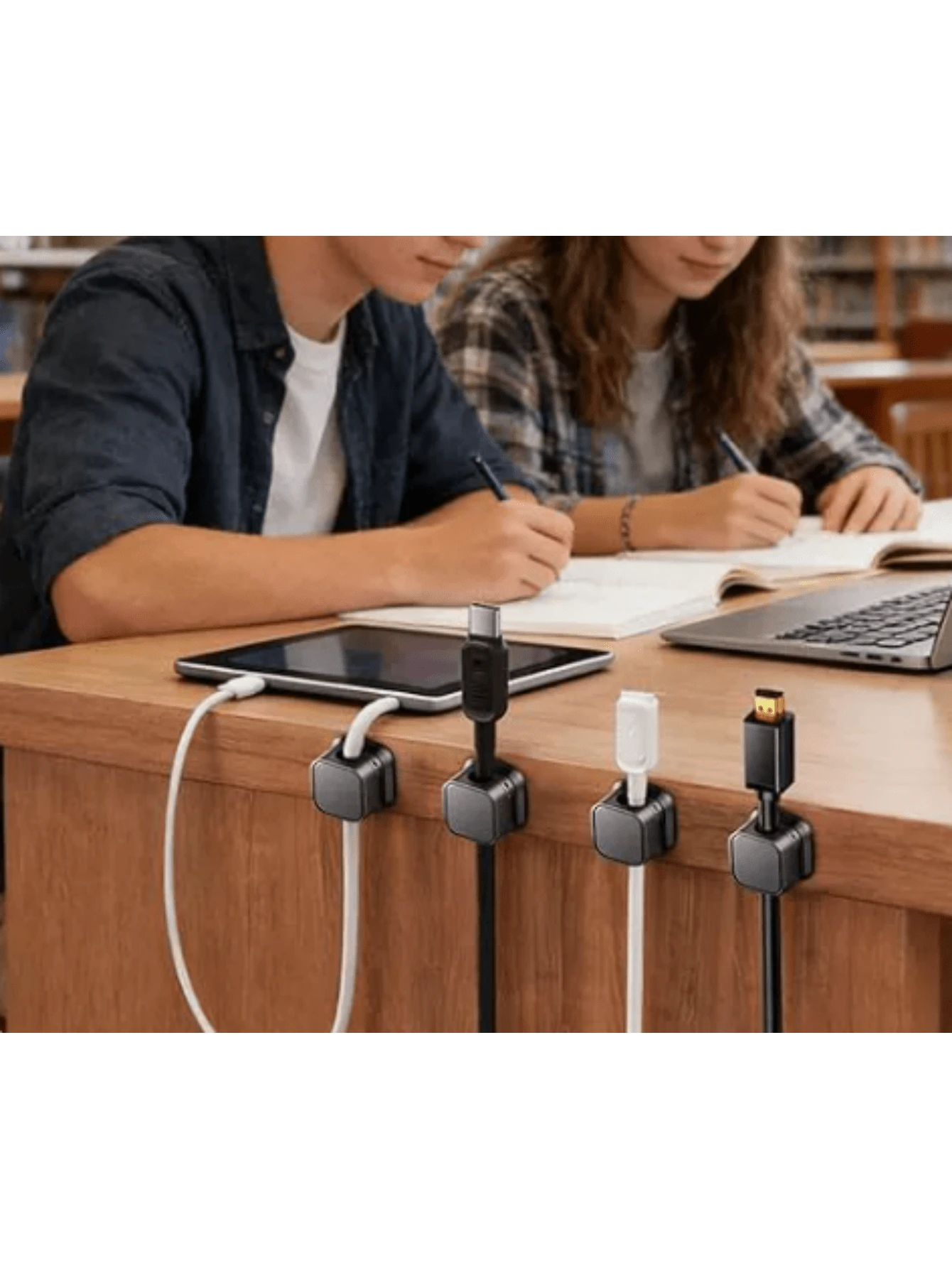 10 piezas Organizador de cables magnético giratorio, soporte de cables antideslizante, clip de cable de cargador de teléfono de escritorio, herramienta práctica de gestión de cables para el hogar, gancho multifunción, almacenamiento de escritorio, configuración de oficina en casa, organizador elegante, diseño compacto, agarre antideslizante, escritorio - Blanco - Ver 1
