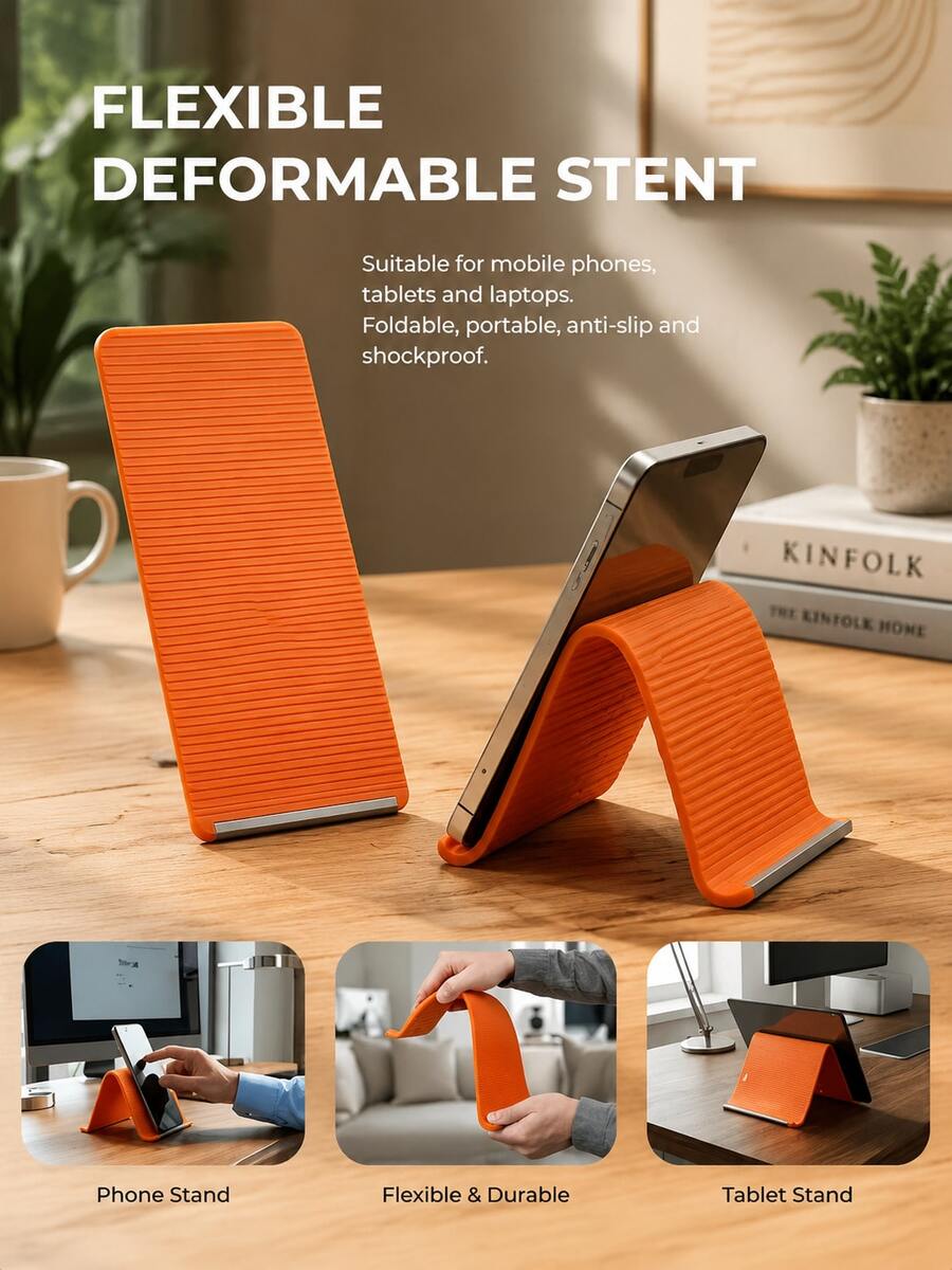 Desktop Craft Decorative Phone Stand, Creative Office Home Furniture Decor, Portable Multi-Functional Foldable Design With Rolling Function, Suitable For Laptop, Desktop, Bedside And Travel - A - View 1