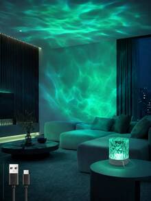 1pc [Water Ripple Projection Light] Square Transparent Textured Atmosphere Lamp, Colorful Ocean Wave Projection Effect | Suitable For Bedroom, Living Room, Birthday Party, Room Decoration | USB Powered - Cylindrical - View 2
