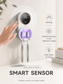 FIYIBAN 1pc Smart UV Toothbrush Sterilizer And Holder, Wall-Mounted Automatic Dust-Proof Cover With Digital Display, Type-C Rechargeable Disinfection Box, Holds 2 Toothbrushes, For Bathroom Storage - White - View 5