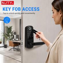 NJTY 智能指紋門鎖附把手，5合1無鑰匙進入電子門鎖，APP控制/觸控螢幕密碼/指紋/IC卡/機械鑰匙，自動上鎖鋁合金智能鎖，適用於大門、公寓、居家、辦公室 - 彩色 - 查看 4