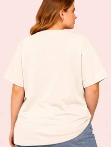 Women's Plus Size Plain Crew Neck T-Shirt, , Oversized, Funny Capybara Meme, Gym Top - 米白色 - 查看 3