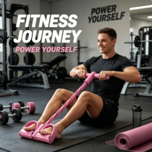6-Tube Foot Pedal Resistance Band, Portable Sit-Up Pull Rope Elastic Abdominal Trainer, Multifunctional Leg Waist Arm Workout Fitness Equipment For Home Yoga Slimming Training - Pink Upgraded Version - 6-tube - View 1