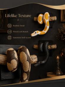 1pc Ball Python Wall Sculpture, Symbol Of Strength And Prosperity, Gothic Style Snake Decor, Realistic Wooden Statue, Handmade Gift For Reptile Lovers, Lifelike Texture - Multicolor - View 3