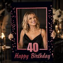 LaVenty 玫瑰金 40 歲生日派對拍照道具 40 歲生日相框 生日相框，聖誕節 - 粉色 - 查看 7