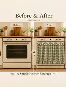 1pc Plaid Ruffle Half Curtain Oven Skirt, Country Style Kitchen Appliance Dust Cover & Apron, Suitable For Oven, Dishwasher And Washing Machine, Kitchen Decor (Size 76*54cm) - Ruffled Edge - View 5