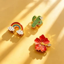 波西米亞風仙人掌彩虹花卉印花紋理鋅合金夏季飾品 - 彩虹髮爪 - 查看 4