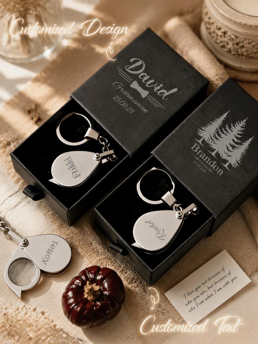 Juego de Regalo de Lupa Personalizada - Lupa Personalizada Grabada con Llavero, Perfecto para Regalos de Fiesta, Recuerdos para Padrinos de Boda. - Lupa multicolor - Ver 1