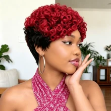 Short Pixie Cut Human Hair Wigs Two Tone Ombre Curly Wigs For Women, Full Machine Made Short Hair Wig Daily Wear - Multicolor - View 3