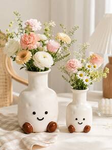 Ins Style Cute Resin Vase, Creative Footed Dried Flower Holder, Desktop And Bedroom Decor, Graduation Gift - Face Vase - View 2