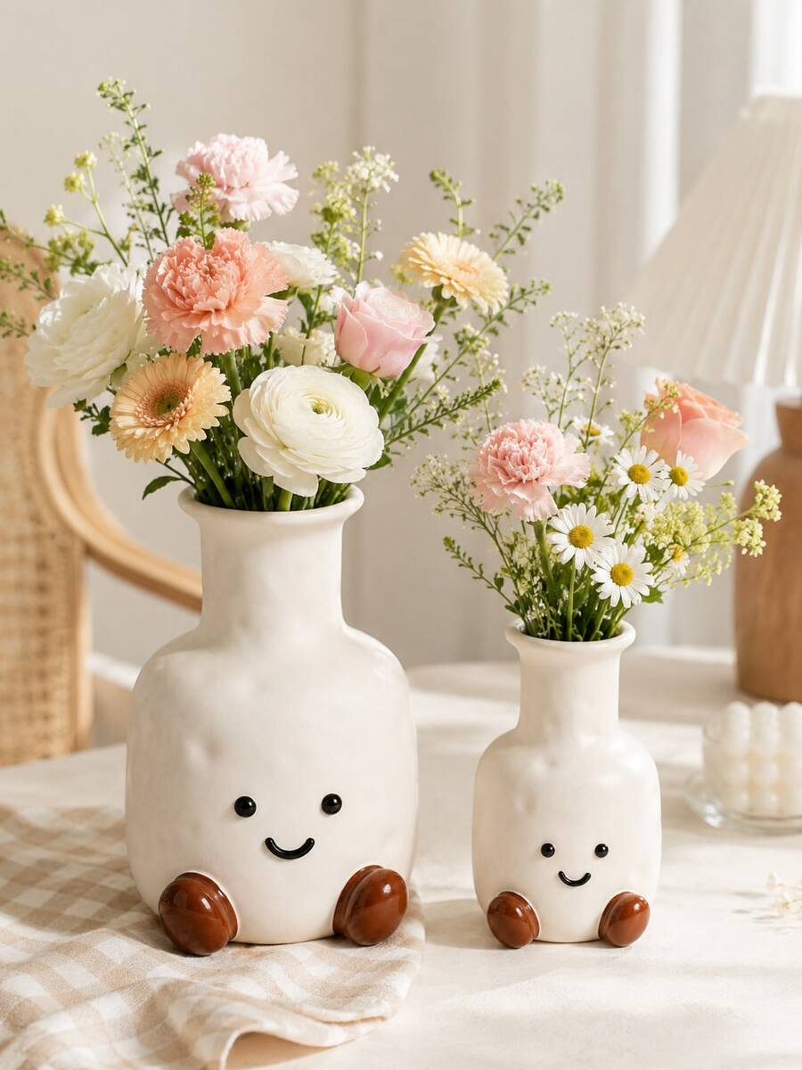 Ins Style Cute Resin Vase, Creative Footed Dried Flower Holder, Desktop And Bedroom Decor, Graduation Gift - Face Vase - View 1