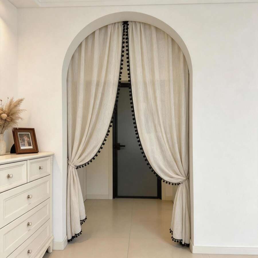 1pc Heavyweight Linen Color Door Curtain, Translucent But Opaque, Suitable For Patio Entrance Hallway Privacy Protection, Multiple Sizes Available - Beige - View 1