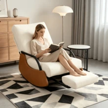 Silla Mecedora Ergonómica con Reposapiés Incluido, Ideal para Relajarte en tu Sala o Recámara - Beis - Ver 2