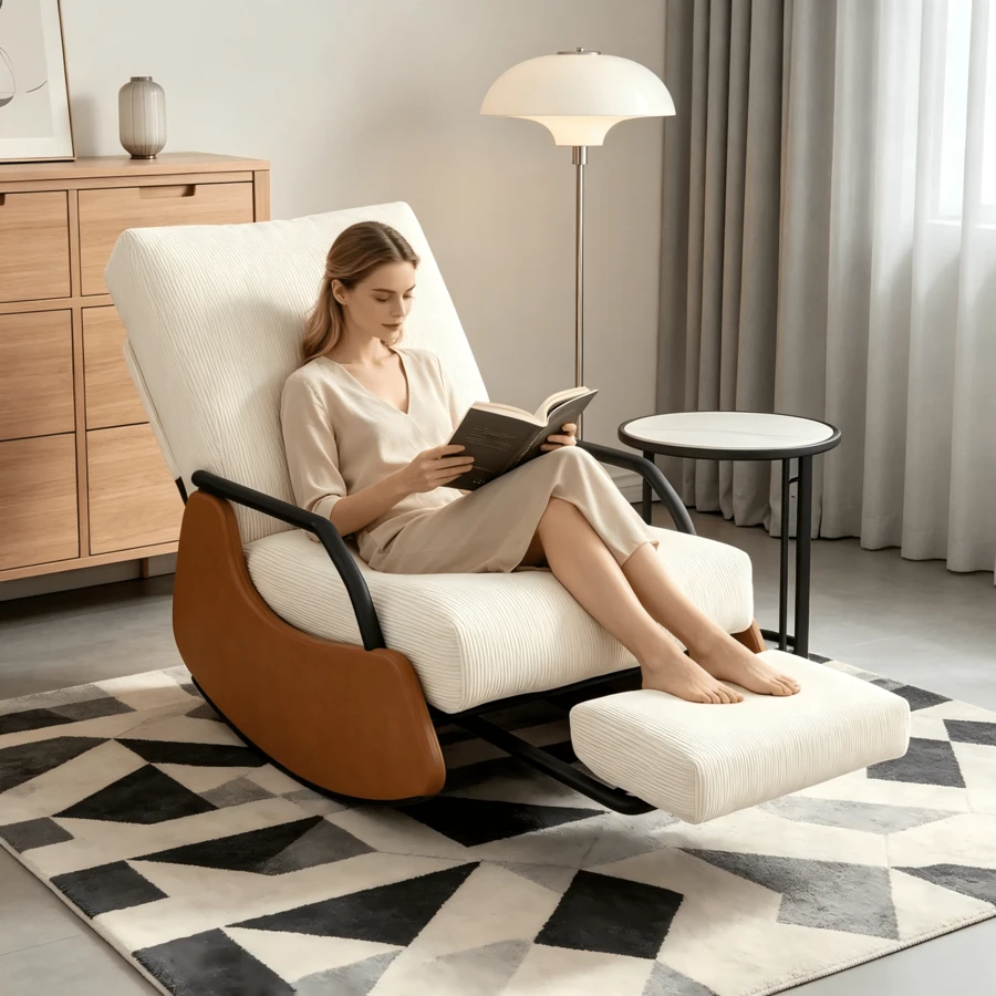 Silla Mecedora Ergonómica con Reposapiés Incluido, Ideal para Relajarte en tu Sala o Recámara