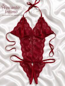 Body de Renda Sensual Body fio dental. - Preto - Visão 4