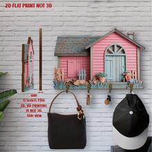 Estante de llaves vintage de estilo rústico con impresión plana 2D - Decoración para entrada, cocina, porche - Soporte de llaves con forma de casa de madera, adecuado para el hogar, la oficina - Fácil de colgar e instalar - Multicolor - Ver 4
