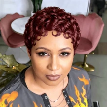 Women's Remy Human Hair Pixie Cut Wig - Short Wave With Bangs, 150% Density Full Machine Made Rose Net Cap Everyday & Special Occasion Hairstyle - S99J - View 4