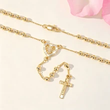 Gold Virgen De Guadalupe Beaded Rosary Necklace Catholic Jesus Cross Pendant Jewelry For Women - Gold - View 20
