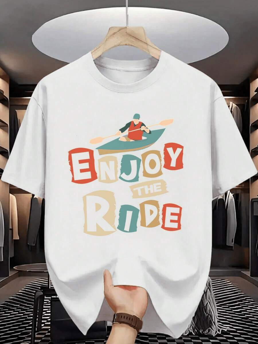 Remo en kayak sobre agua con mensaje aventurero que invita a disfrutar cada trayecto de la vida con pasión y energía camiseta de hombre - Blanco - Ver 1