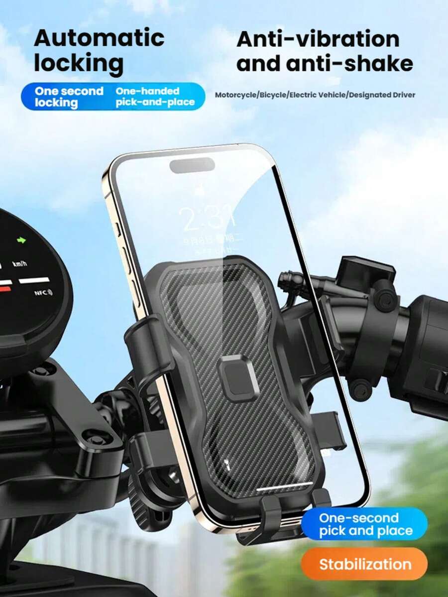 1pc Handlebar Phone Holder, 720° Free Rotation, With Hook Bracket, Suitable For Motorcycle/Electric Bike/Bicycle/Scooter And More, Phone Holder With Hook Bracket