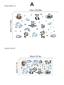 2pcs Watercolor Cartoon Panda Wall Stickers, Pilot Airplane/Panda Holding Bamboo With Clouds And Stars Pattern, Self-Adhesive Removable PVC Decals, Suitable For Living Room, Bedroom Or Early Education Classroom DIY Wall Decoration - Wall Stickers - View 6