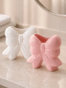 1/2 piezas Juego de organizador de baño con forma de lazo, tazas de almacenamiento multiusos para el mostrador del tocador, almacenamiento de maquinillas de afeitar y accesorios, decoración y accesorios de baño, decoración del hogar minimalista y linda - B - Ver 7