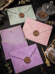 20pcs-Gilded Envelope & Letter Set, Strait Scenery Embossed Texture, Romantic Handwritten Love Letter, Valentine's Day - Gilded Invitation - View 8