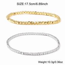 2pcs Women's Black Tourmaline Square Bead 18K Gold Plated Elastic Bracelet Set, Elegant For Daily Wear - Multicolor - View 2