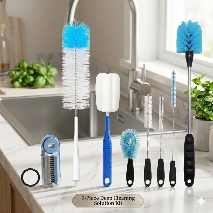 2/4/9pcs Long Handle Bottle Brush Tube Cleaning Lab Set, Cup Cleaning Brush, Suitable For Cleaning Narrow Mouth Beer Bottles, Wine Decanters, Tubes, Lids, Sinks, Bottle Cap Covers