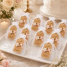60pcs/20sets Cross Keychain Party Favors, Includes Organza Bags And Thank You Cards, Suitable For Baptism, Christening, First Communion, Wedding, Baby Shower Guest Gifts - Pink Flowers - View 4
