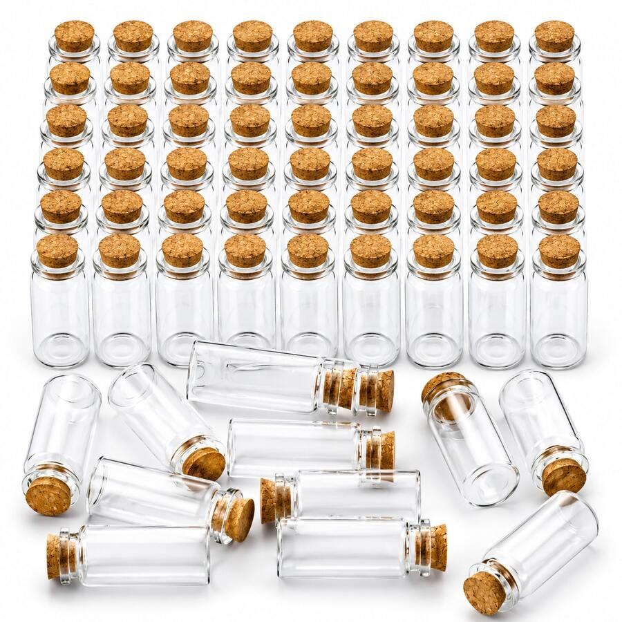 10/20/30/50pcs Mini Transparent Glass Jars, 0.34oz (Approx. 10ml) Capacity With Cork Stopper - Suitable For DIY Crafts, Wedding Decor And Party Favors | Hand Wash Only, Oval Transparent Bottle, Decorative Bottle - A - View 1