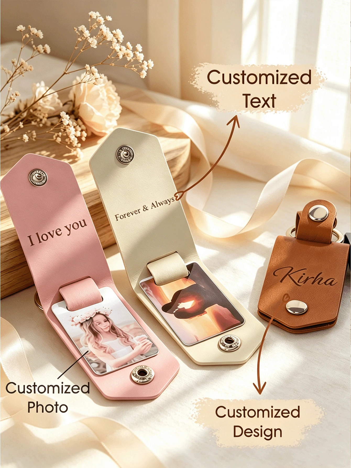 Personalized Photo Keychain, Custom Leather Photo Keychain For Anniversary, Birthday, Father's Day Gift - Multicolor 1 - View 1